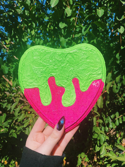 Pink and Green Slimey Heart 3D Acrylic Paintings