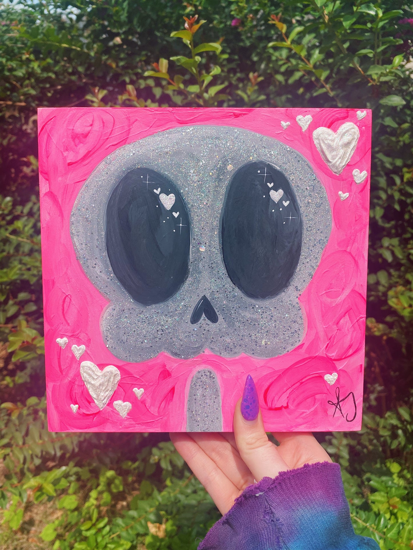 Holographic Glitter Skelly 3D Acrylic Painting