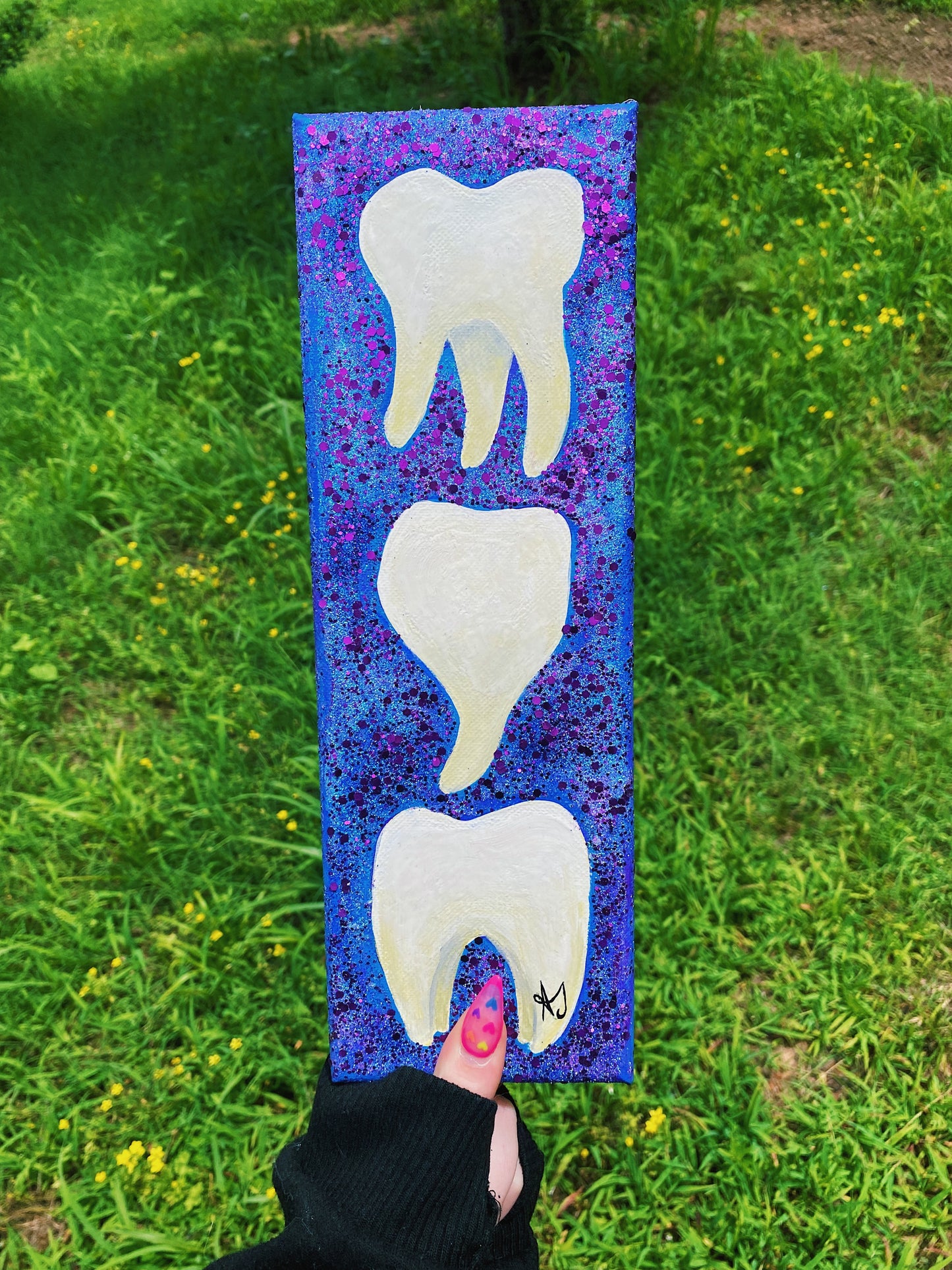 Glittered Triple Tooth Acrylic Painting