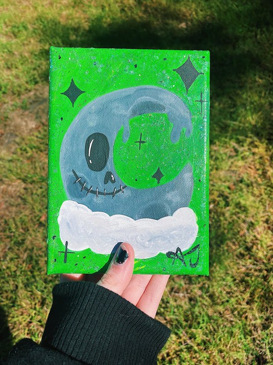 Creepy Crescent Moon Acrylic Painting